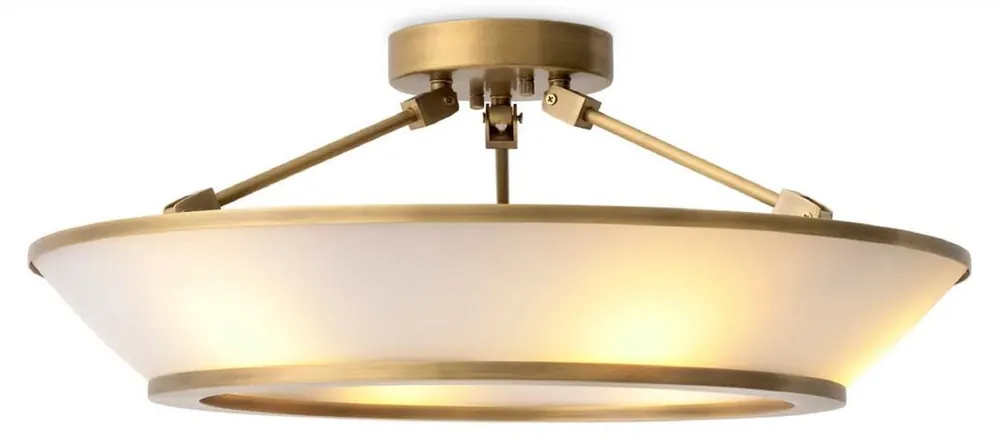 Casa Padrino lampe de couverture de luxe laiton antique / blanc Ø 61 x H. 21,5 cm - Lampe de couverture rond avec abat jour en verre - Qualité de luxe Schneller Versand