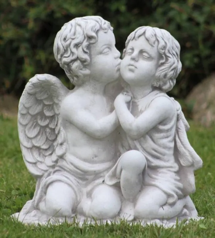 Casa Padrino sculpture décorative Art Nouveau 2 anges gris 45 x 25 x H. 39 cm - Elégante figure décorative en pierre - Décoration de jardin - Accessoires de Décoration Baroque & Art Nouveau Sichere Zahlung