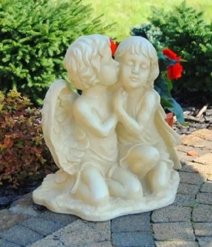 Casa Padrino sculpture décorative Art Nouveau 2 anges sable 45 x 25 x H. 39 cm - Elégante figure décorative en pierre - Décoration de jardin - Accessoires de Décoration Baroque & Art Nouveau Super-Preis