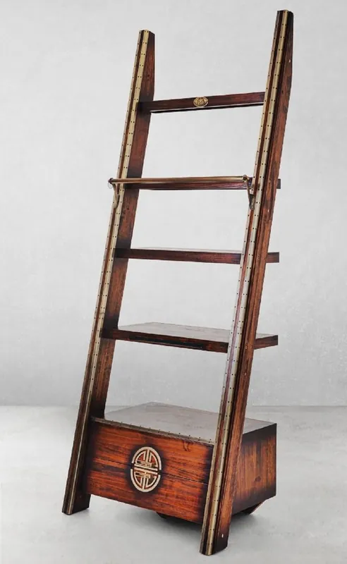 Casa Padrino armoire étagère de style vintage de luxe marron foncé / laiton 94 x 60 x H. 240 cm - Armoire à livres en bois massif - Meuble de bureau - Meuble de style vintage de luxe Nur Für Kurze Zeit