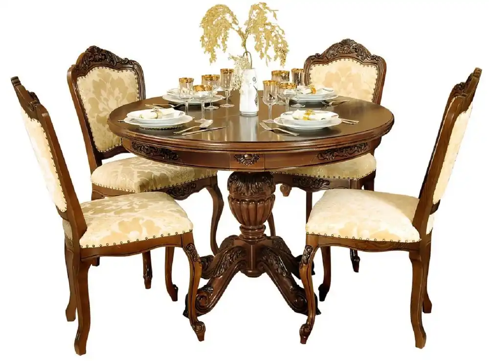 Casa Padrino ensemble de salle à manger baroque de luxe crème / marron foncé - 1 Table à Manger Baroque Extensible et 4 Chaises de Salle à Manger Baroques - Meuble de salle à manger style baroque Ausverkauf