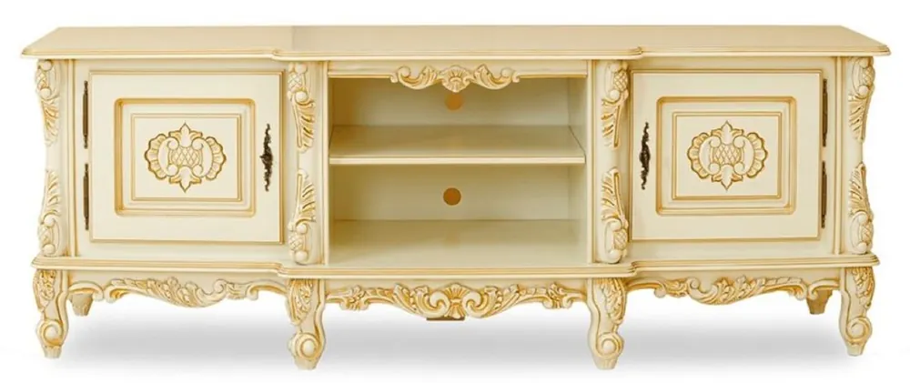 Casa Padrino armoire TV baroque de luxe crème / beige - Buffet fait main en bois massif avec 2 portes - Meubles de salon de luxe de style baroque - Meubles baroques - Noble & magnifique Schneller Versand