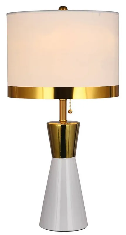 Neue Kollektion Casa Padrino lampe de table de luxe en céramique blanc / or / blanc Ø 30 x H. 60 cm - Lampe de bureau ronde en céramique avec abat-jour - Luminaires de luxe en céramique