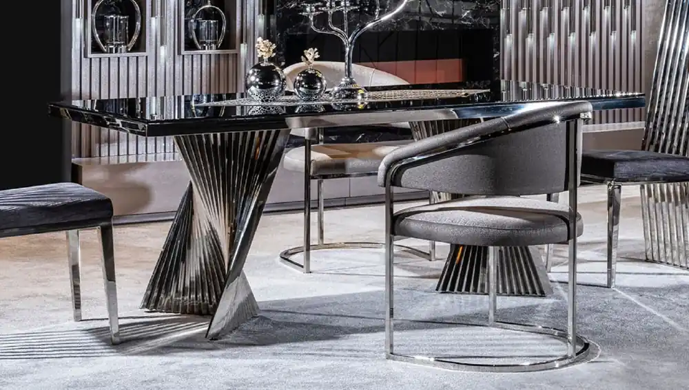 Casa Padrino ensemble de 6 chaises de salle à manger de luxe avec accoudoirs gris / argent 65 x 55 x H. 85 cm - Chaises de cuisine de luxe - Meuble de salle à manger - Meuble de luxe Schnäppchen
