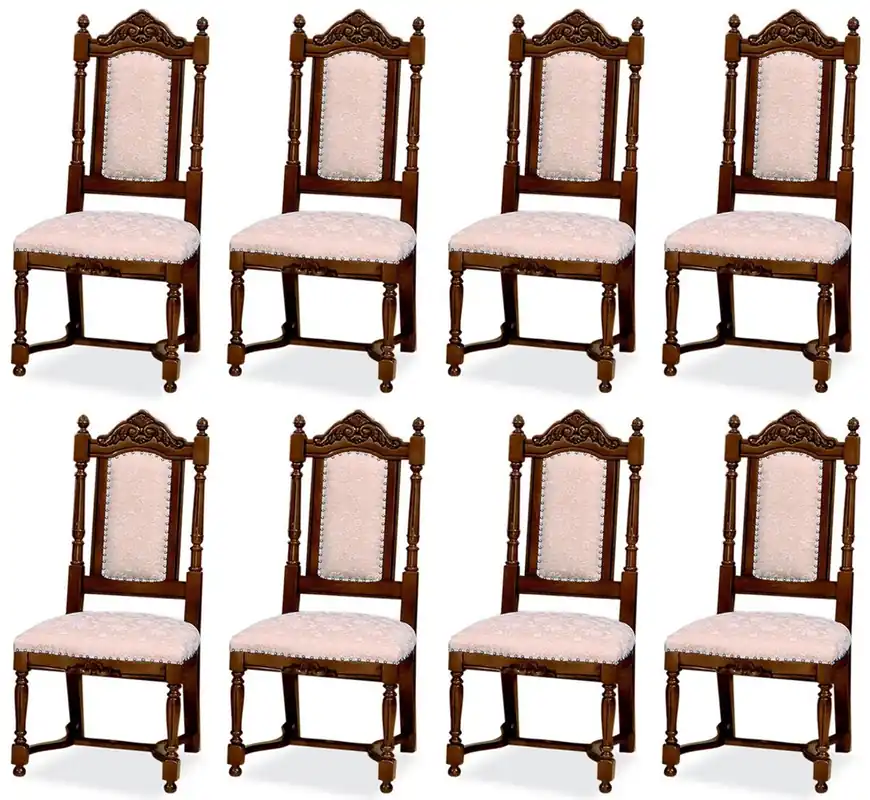 Echt Casa Padrino ensemble de 8 chaises de salle à manger baroque de luxe rose / blanc / marron foncé - Chaises de cuisine baroque - Meuble de salle à manger de luxe de style baroque