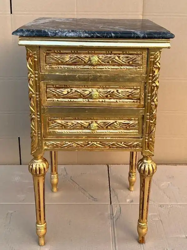 Casa Padrino table de chevet baroque or / noir - Magnifique commode de style baroque avec 3 tiroirs et dessus en marbre - Meubles baroques - Meubles de chambre de style baroque Ausverkauf