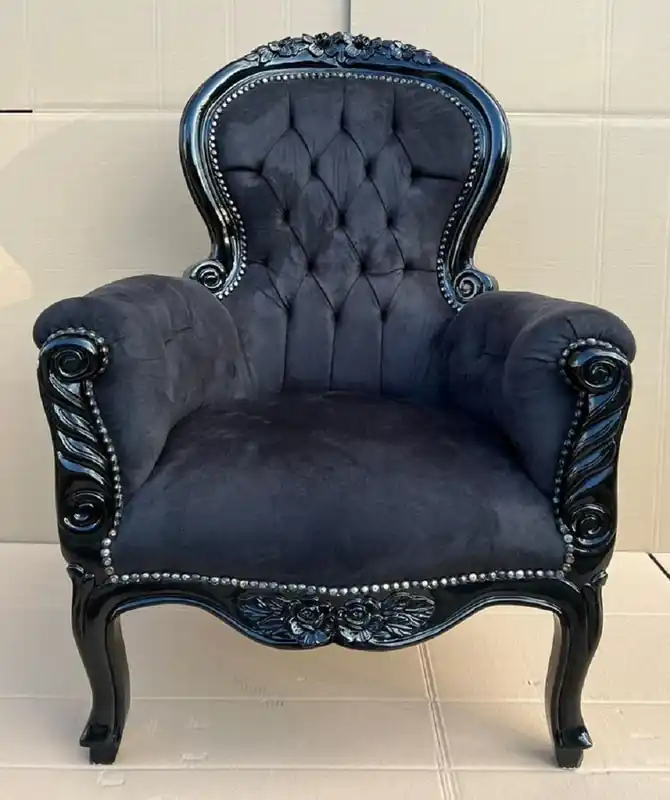 Letzte Chance Casa Padrino fauteuil baroque en velours noir - Magnifique fauteuil de salon en bois massif - Fauteuil de salon de style ancien - Mobilier de salon baroque