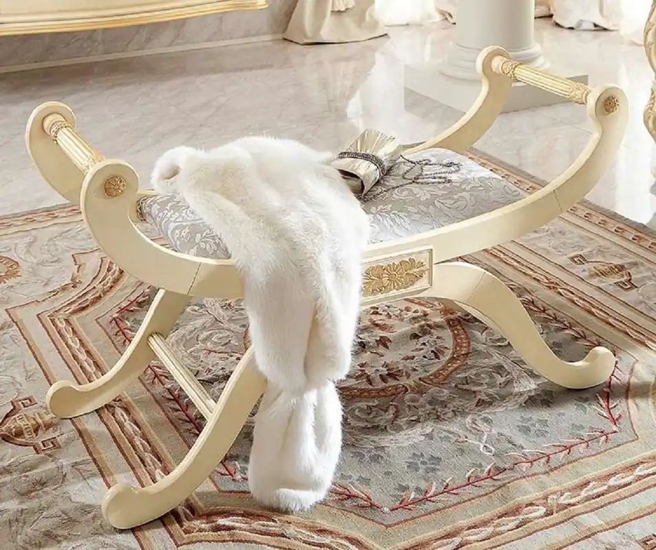 Finale Aktion Casa Padrino banc baroque de luxe crème / or / gris - Banc de style baroque fait main - Meuble baroque italien - Meuble de luxe de style baroque - Qualité de luxe - Fabriqué en Italie