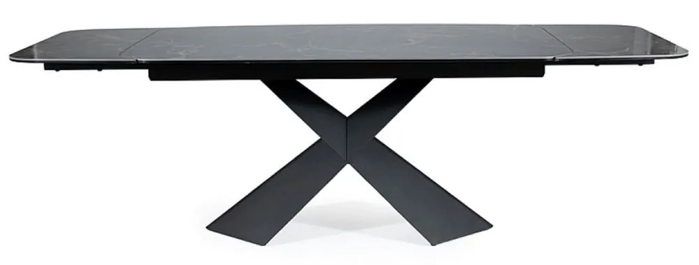 Casa Padrino table à manger de luxe avec plateau en vitrocéramique trempé noir / noir mat 160-240 x 95 x H. 76 cm - Table de cuisine extensible - Meuble de salle à manger de luxe Top-Preis