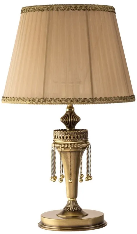 Casa Padrino lampe de table baroque de luxe laiton avec patine / beige / or Ø 30 x H. 50 cm - Lampe de bureau ronde en laiton avec abat jour - Luminaires baroques Sichere Zahlung