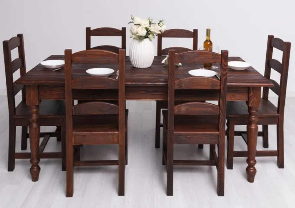Casa Padrino ensemble de meubles de salle à manger de style campagnard marron foncé - 1 Table à Manger et 6 Chaises de Salle à Manger - Meubles de salle à manger de style campagnard Top-Seller