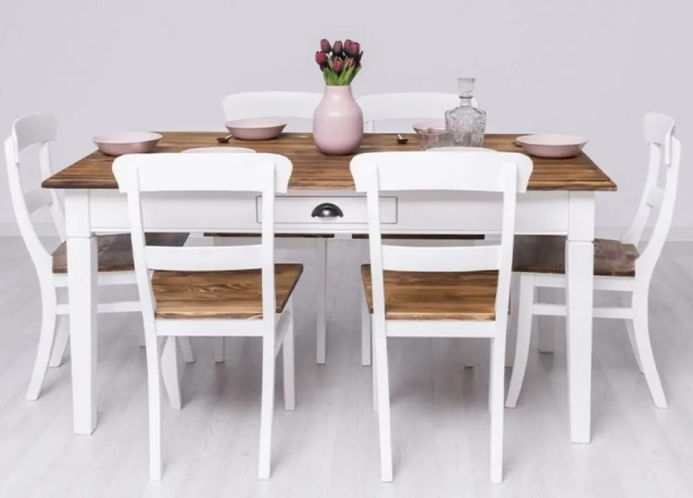 Casa Padrino ensemble de meubles de salle à manger de style campagnard blanc / marron - 1 Table à Manger et 6 Chaises de Salle à Manger - Meubles de salle à manger de style campagnard Angebot