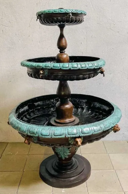 Casa Padrino fontaine baroque de luxe en bronze bronze / turquoise Ø 100 x H. 152 cm - Magnifique fontaine de jardin baroque en bronze - Décoration de jardin style baroque en bronze Expressversand