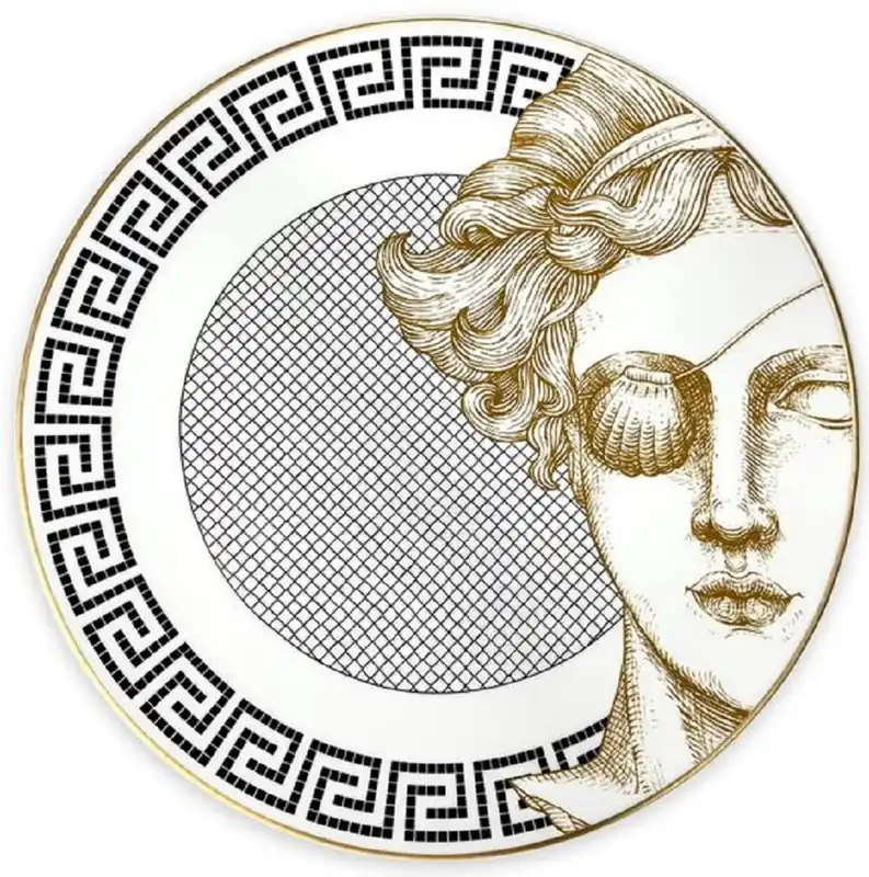 Casa Padrino assiette en porcelaine de luxe femme avec cache oeil blanc / noir / or Ø 29 cm - Assiette plate en porcelaine peinte à la main - Qualité de luxe - Fabriqué en Italie Nur Für Kurze Zeit