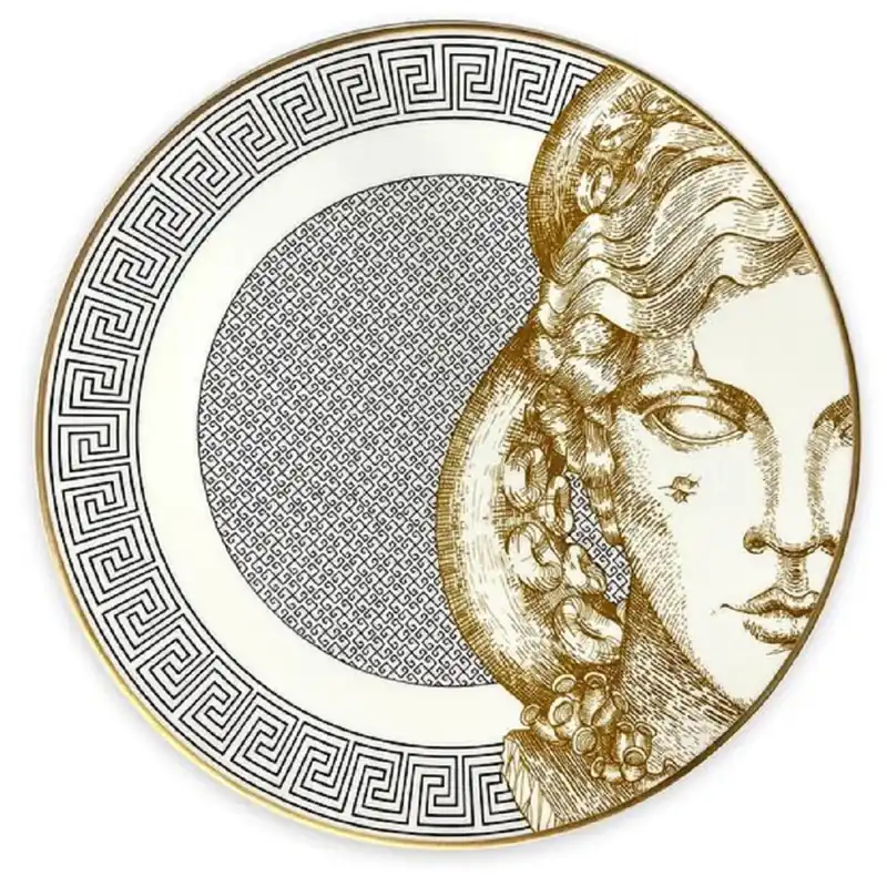 Casa Padrino assiette en porcelaine de luxe blanc / noir / or Ø 29 cm - Assiette plate en porcelaine peinte à la main - Accessoires de luxe en porcelaine - Qualité de luxe - Fabriqué en Italie Expressversand