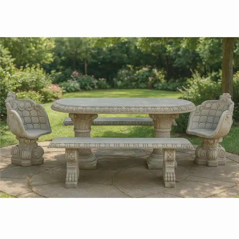 Casa Padrino Ensemble de Meubles de Jardin Baroque Gris - 1 Table - 2 Chaises - 2 Bancs Direktkauf