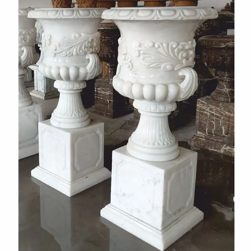 Kracherpreis Casa Padrino ensemble de pots de fleurs baroques de luxe en marbre sur colonnes blanc H. 120 cm
