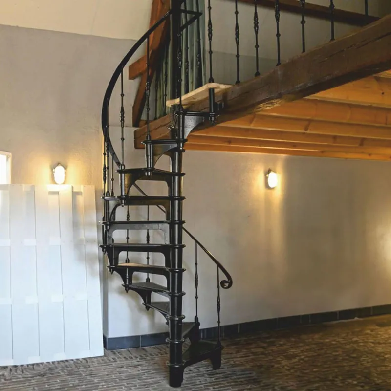 Billig Casa Padrino escalier en colimaçon rustique en fonte avec garde-corps à droit noir H. 300 cm