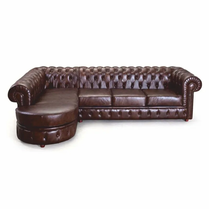Abverkauf Casa Padrino canapé d'angle Chesterfield de luxe en cuir marron foncé 293 cm - Meubles en cuir véritable