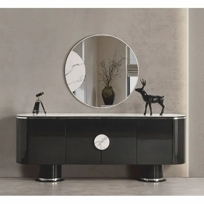 Rabatt Casa Padrino buffet de luxe noir / blanc / argent 221 cm - Meubles d'hôtel et de salle à manger