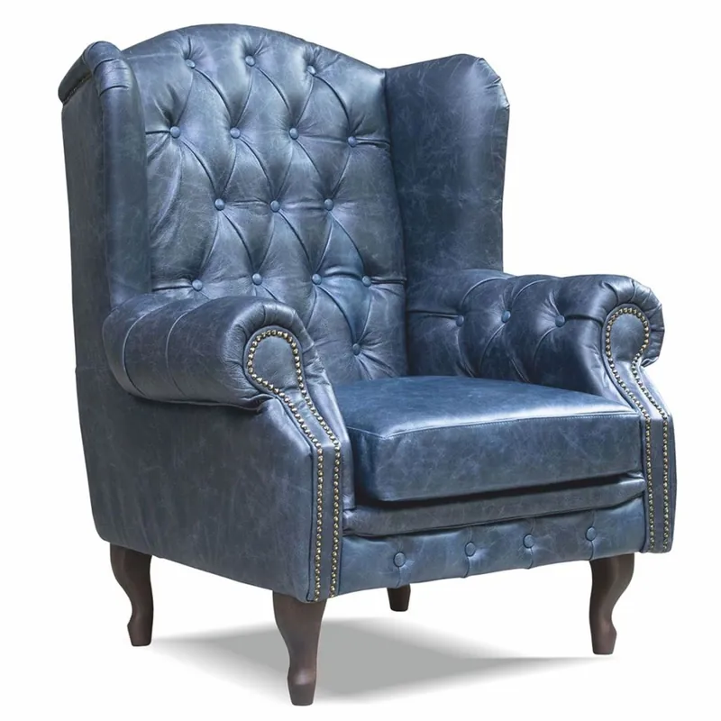 Preisreduziert Casa Padrino fauteuil Chesterfield de luxe en cuir véritable bleu vintage / marron foncé