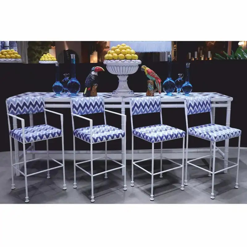 Angebot Casa Padrino ensemble de 6 chaises de bar de luxe en fer forgé blanc / bleu - Meubles pour hôtel et bar