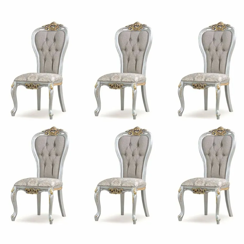 Garantierte Lieferung Casa Padrino ensemble de 6 chaises de salle à manger baroques de luxe gris / argent / or - Meubles baroques