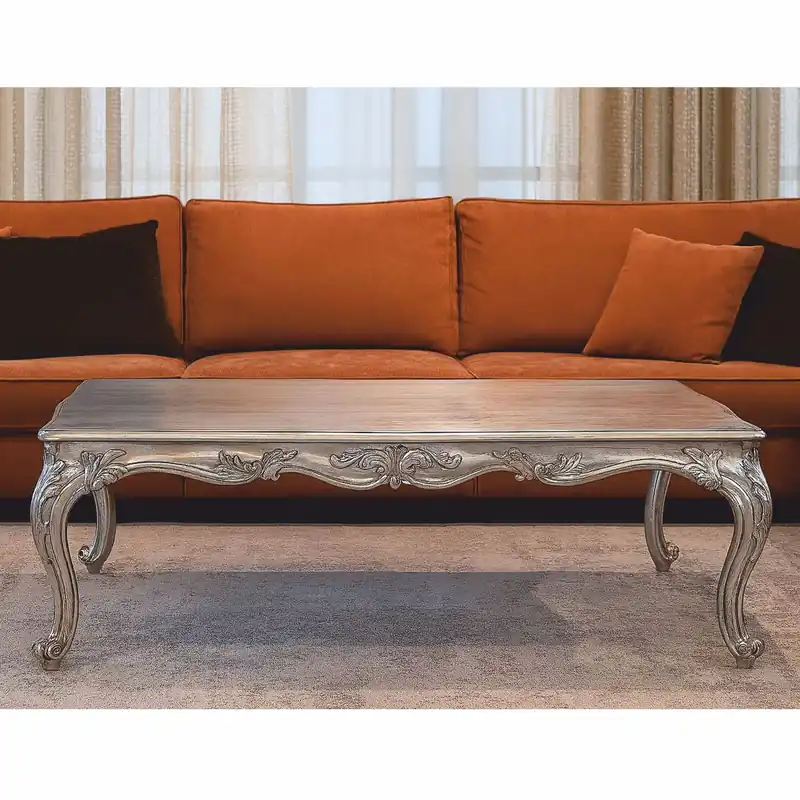 Casa Padrino Table Basse Baroque de Luxe Argent 135 cm - Meubles Baroques - Fabriquée en Italie Must-Have