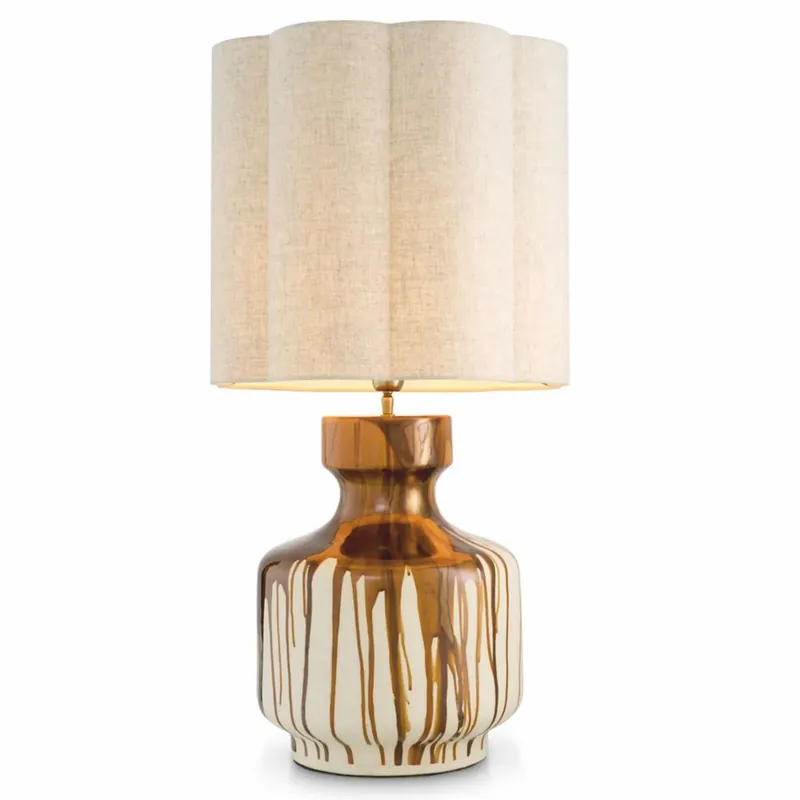 Casa Padrino lampe de table de luxe en céramique marron / blanc / laiton vintage / beige H. 86 cm Top-Preis