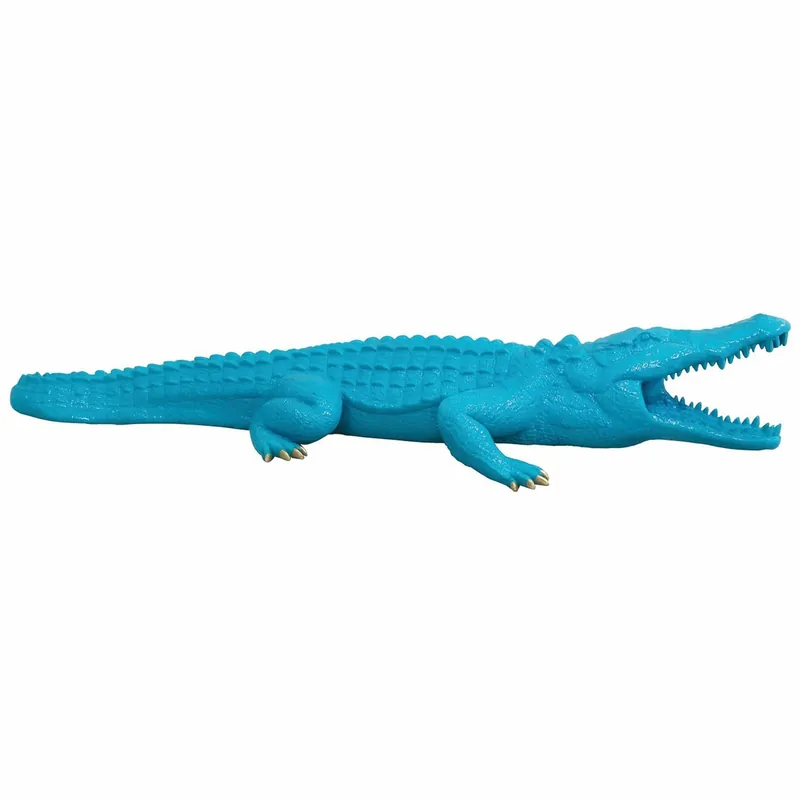 Direktkauf Casa Padrino Sculpture Crocodile Décorative XXL Bleu / Or 320 cm - Figurine de Jardin Grandeur Nature
