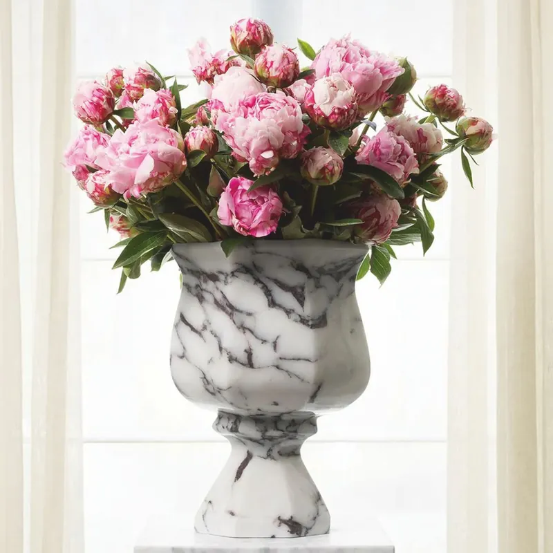 Casa Padrino Vase Baroque de Luxe en Marbre Blanc H. 35,5 cm - Accessoires de Décoration Baroque Neue Kollektion