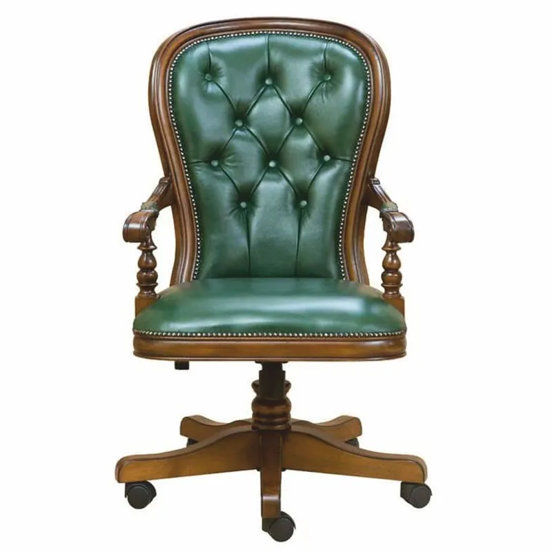 Rabatt Casa Padrino chaise de bureau baroque de luxe en cuir véritable vert / marron - Mobilier baroque