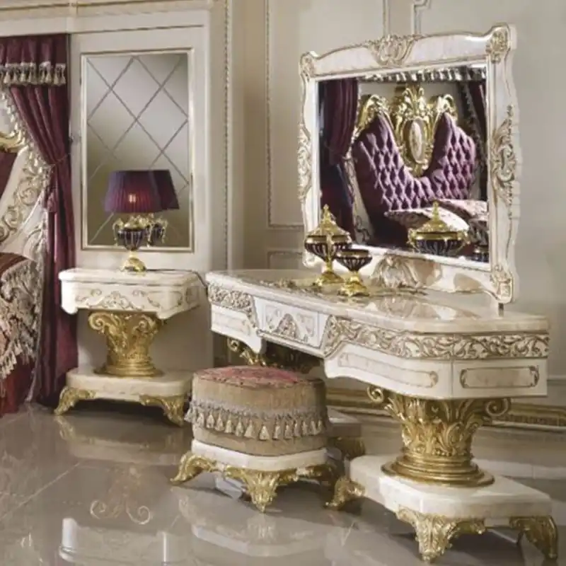 Casa Padrino ensemble de coiffeuse baroque de luxe blanc / beige / or - Meubles baroques Nur Für Kurze Zeit