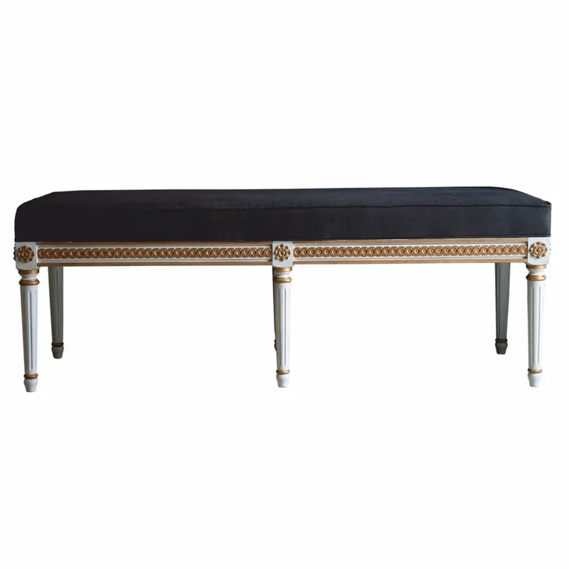 Highlight Casa Padrino banc baroque de luxe gris foncé / blanc / or 153 cm - Fabriqué en Italie
