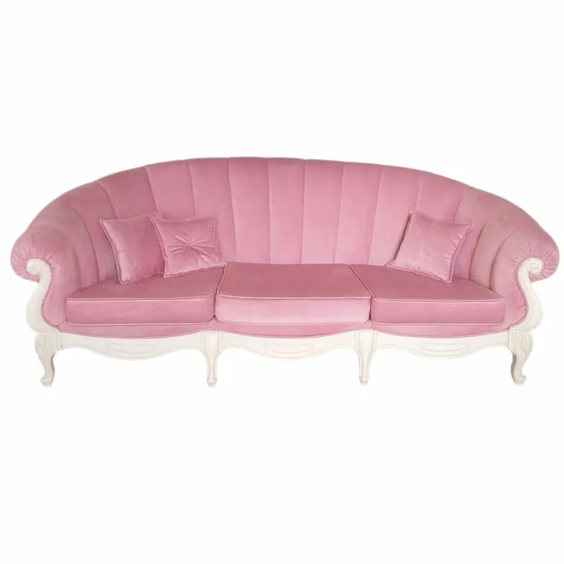 Casa Padrino canapé baroque de luxe en velours rose / blanc 240 cm - Meubles de style baroque Beliebt