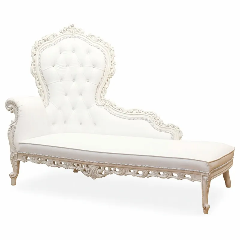 Casa Padrino chaise longue baroque de luxe en cuir blanc 160 cm - Mobilier de style baroque Begrenztes Angebot