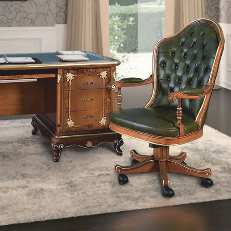 Casa Padrino chaise de bureau baroque Chesterfield de luxe en cuir vert / marron / or - Fabriquée en Italie Angebot