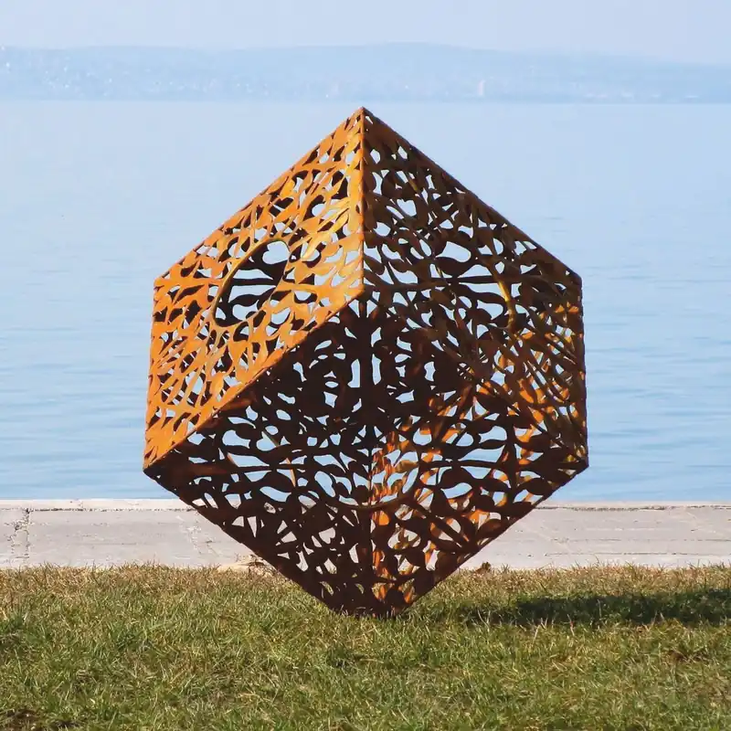 Online Kaufen Casa Padrino sculpture de jardin de luxe en acier cube rouille H. 86 cm - Sculptures en métal