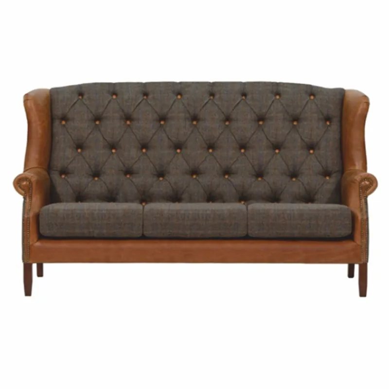 Casa Padrino canapé 3 places Chesterfield de luxe gris / marron / marron foncé 183 cm Schneller Versand