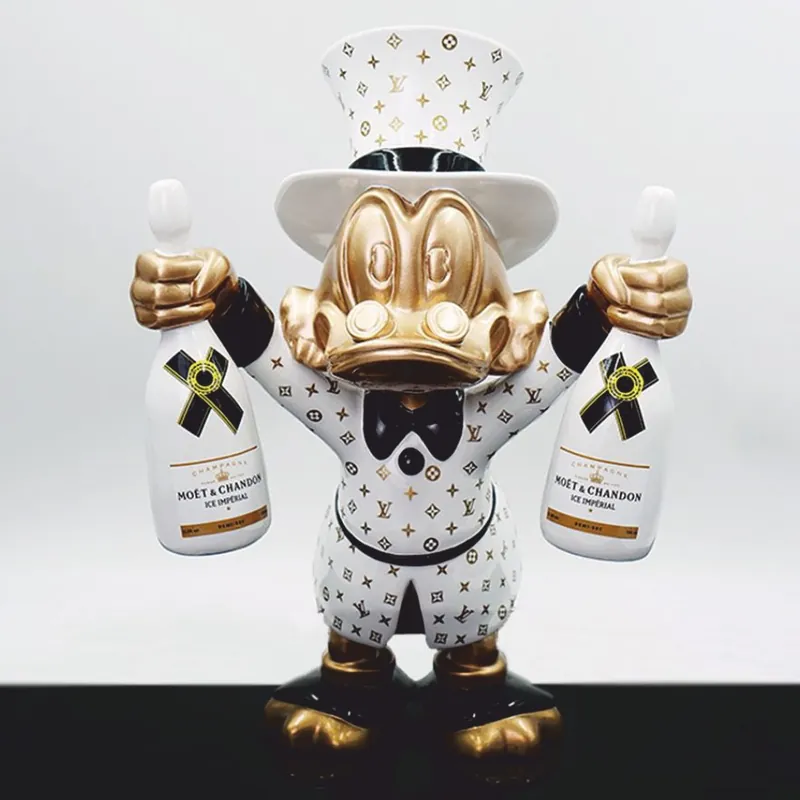 Casa Padrino Figurine Décoratif Canard Blanc / Or / Noir H. 45 cm - Sculpture Décorative Abverkauf