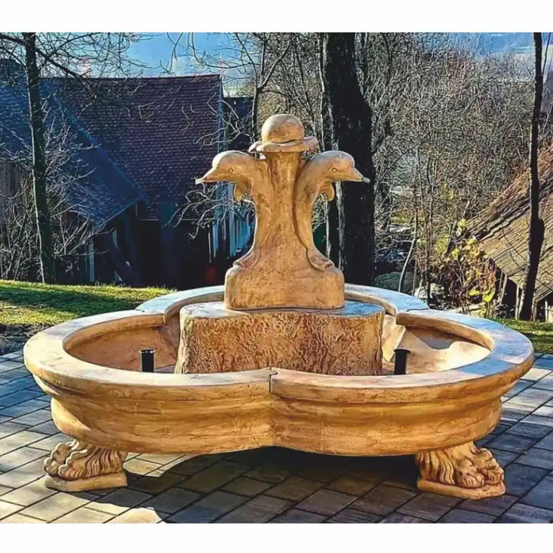 Begrenztes Angebot Casa Padrino fontaine baroque dauphins beige Ø 185 x H. 130 cm - Magnifique fontaine de jardin