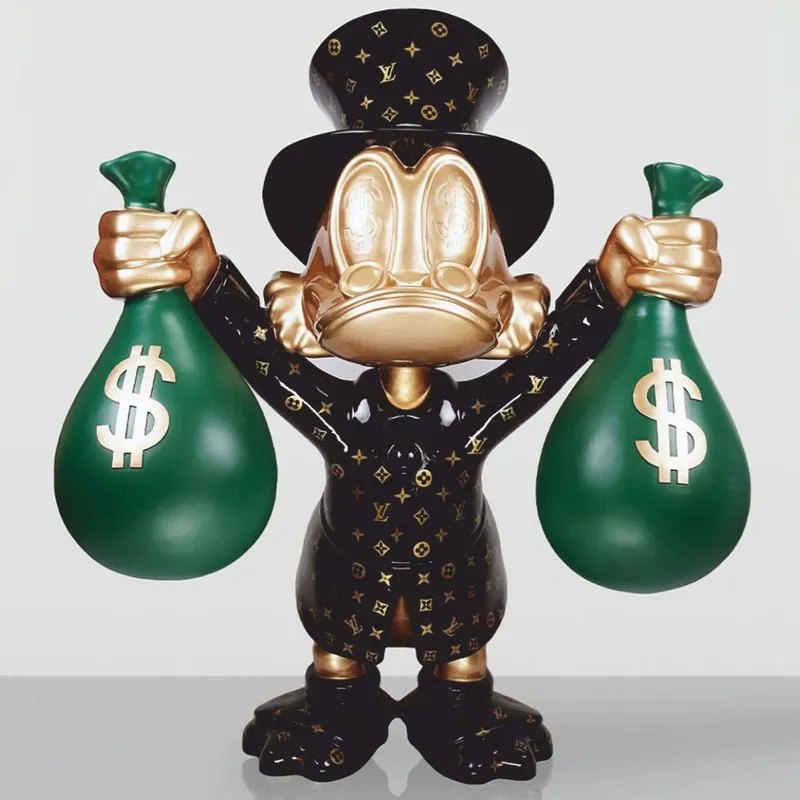 Casa Padrino Figurine Décoratif Canard Noir / Or / Vert H. 45 cm - Sculpture Décorative Must-Have