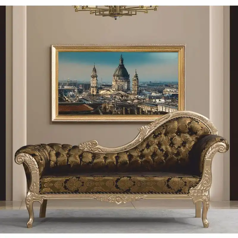 Neu Casa Padrino Canapé Baroque de Luxe Côté Droit Or / Noir / Argent 210 cm - Meubles Baroques
