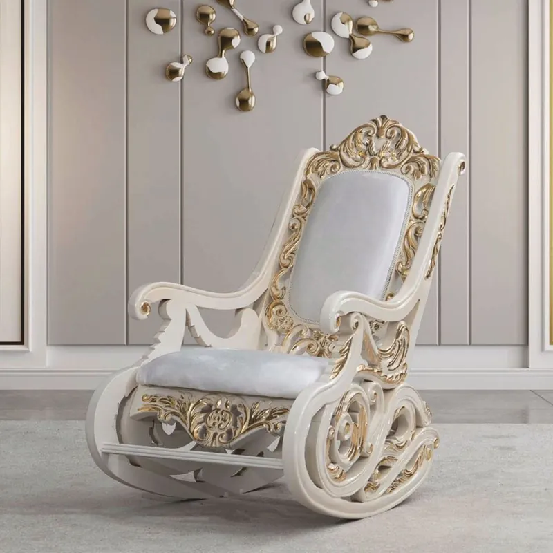 Neu Casa Padrino fauteuil à bascule baroque de luxe blanc / crème / or - Meubles baroques