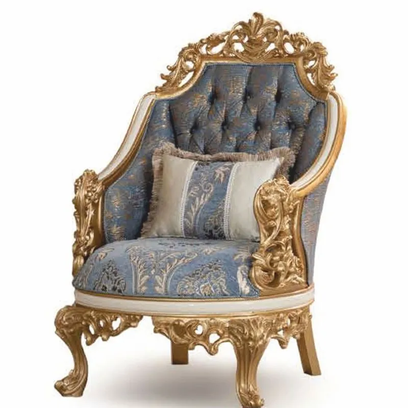 Casa Padrino fauteuil baroque de luxe bleu / blanc / or - Meubles de salon baroque Wochenendangebot
