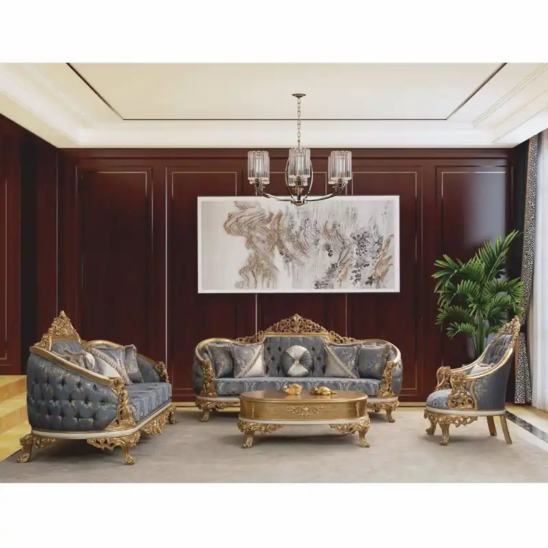 Casa Padrino ensemble de salon baroque de luxe bleu / blanc / or - Meubles baroques Sonderangebot