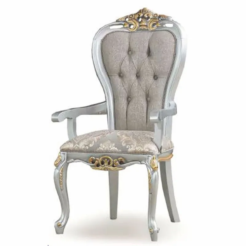 Wochenendangebot Casa Padrino chaise de salle à manger baroque de luxe avec accoudoirs gris / argent / or - Meubles baroques
