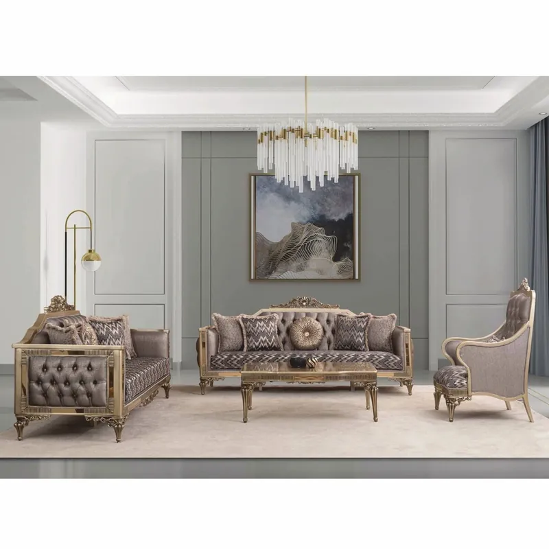 Casa Padrino ensemble de meubles de salon de style baroque de luxe gris / or - Meubles baroques Markenware
