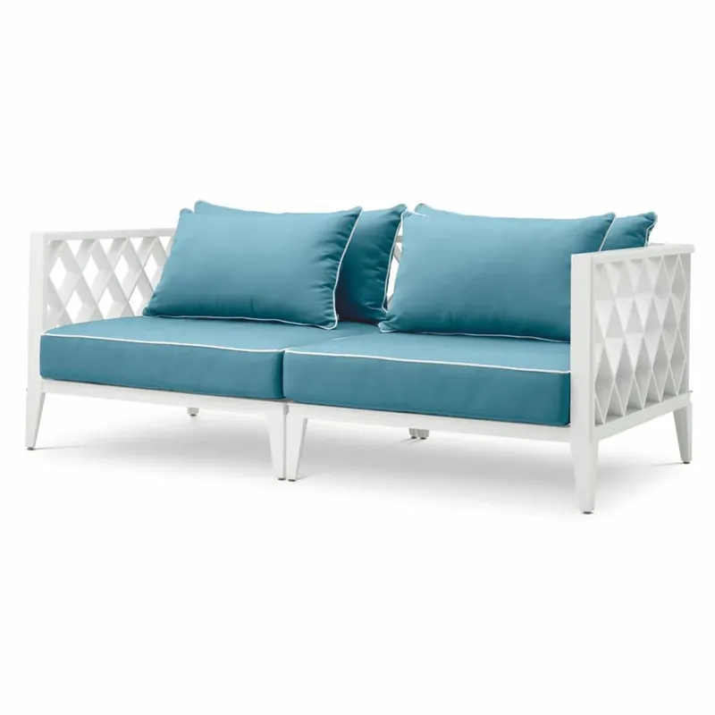 Casa Padrino canapé de jardin de luxe blanc / bleu clair 186 cm - Meubles de jardin extérieur Direkt Vom Hersteller