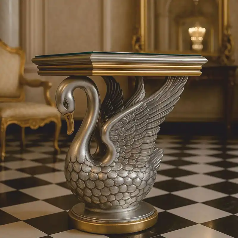 Casa Padrino table d'appoint baroque cygne avec plateau en verre argent / or H. 78 cm - Intérieur baroque Top-Preis